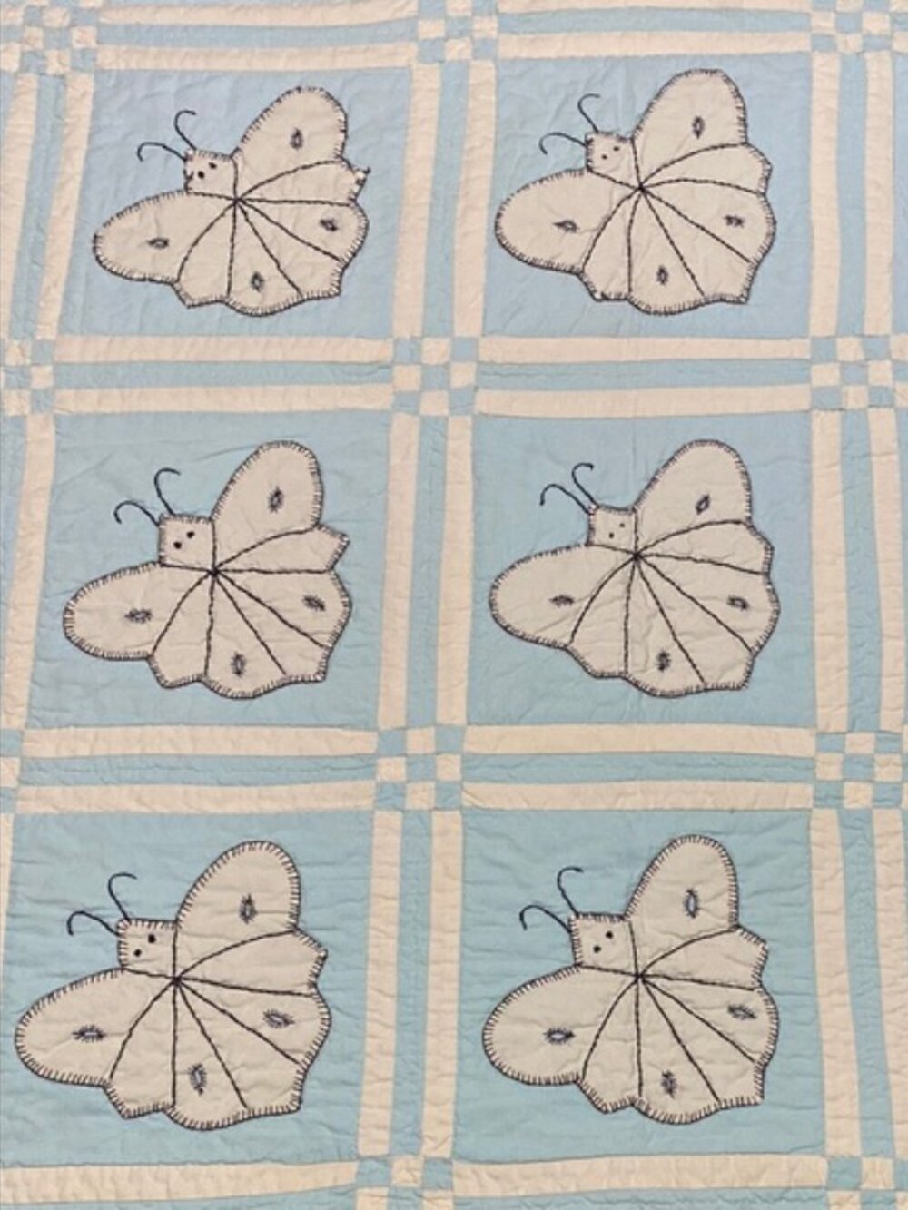 Handmade Butterfly Patterned Quilt Green and Cream Queen Quilt size Queen